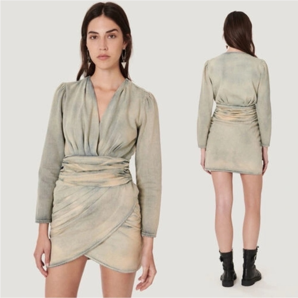 IRO- Jurvarna Stone Wash Denim Long Sleeve Mini Dress Size EU 36 US 6